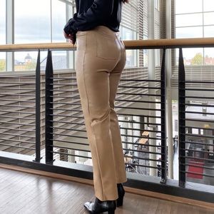 Aritzia Melina Faux Leather High Rise Tan Cropped Pants